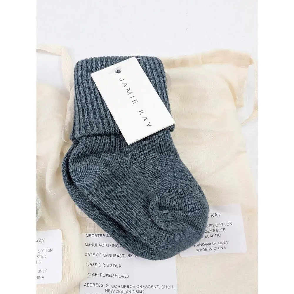 Jamie Kay 3 Pairs Baby 0-3 Months Fold Over Sock Bundle Blue/Olive/Oatmeal
